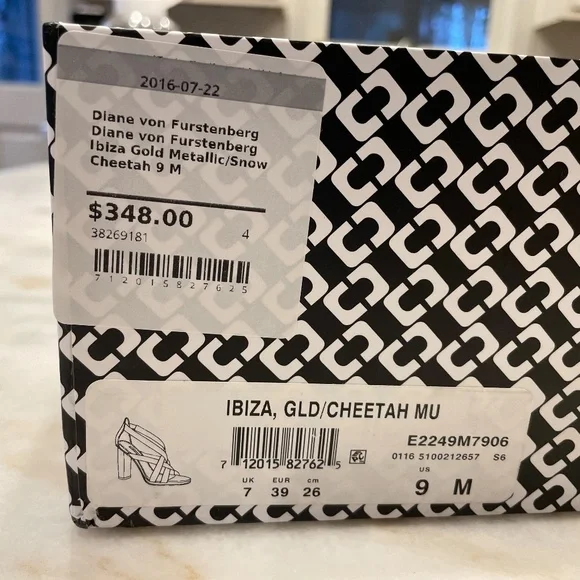 Designer DIANE vonFURSTENBERG DVF ibiza, gold/snow cheetah, lucite heel Sandal - Picture 7 of 8